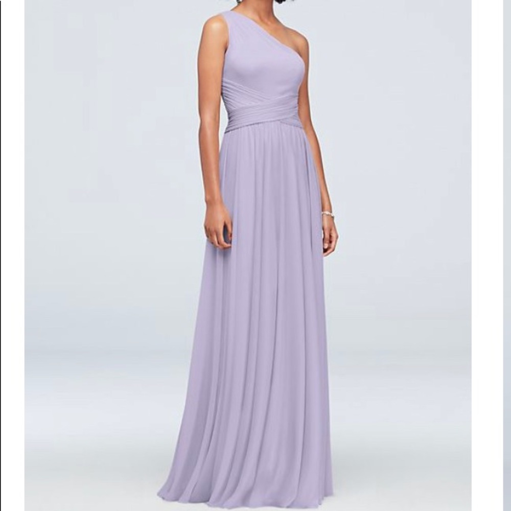 David’s Bridal purple floor length Bridesmaid dress.